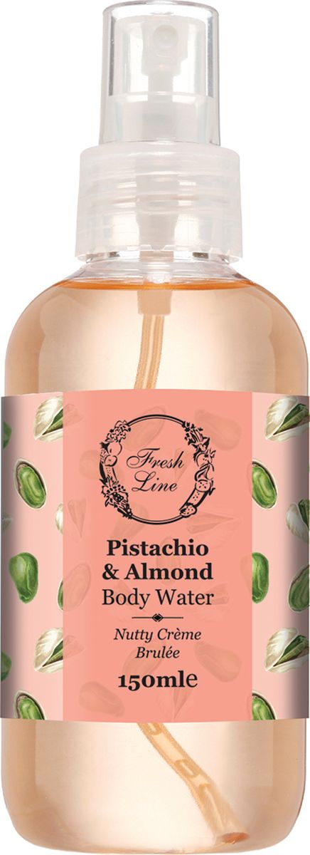 Fresh Line Ароматная вода для тела Фисташка и миндаль, 150 мл911859 Fresh Line Ароматная вода для тела Фисташка и миндаль, 150 мл911859Ореховый аромат с теплыми сливочными нотками на основе натуральных экстрактов фисташек и миндаля словно окутывает кожу, увлажняя и смягчая ее. Уникальный аромат создан с мыслями об Эгейских островах, родине знаменитых греческих фисташек. Для более интенсивного аромата используйте в сочетании с гелем для душа и молочком той же линии.