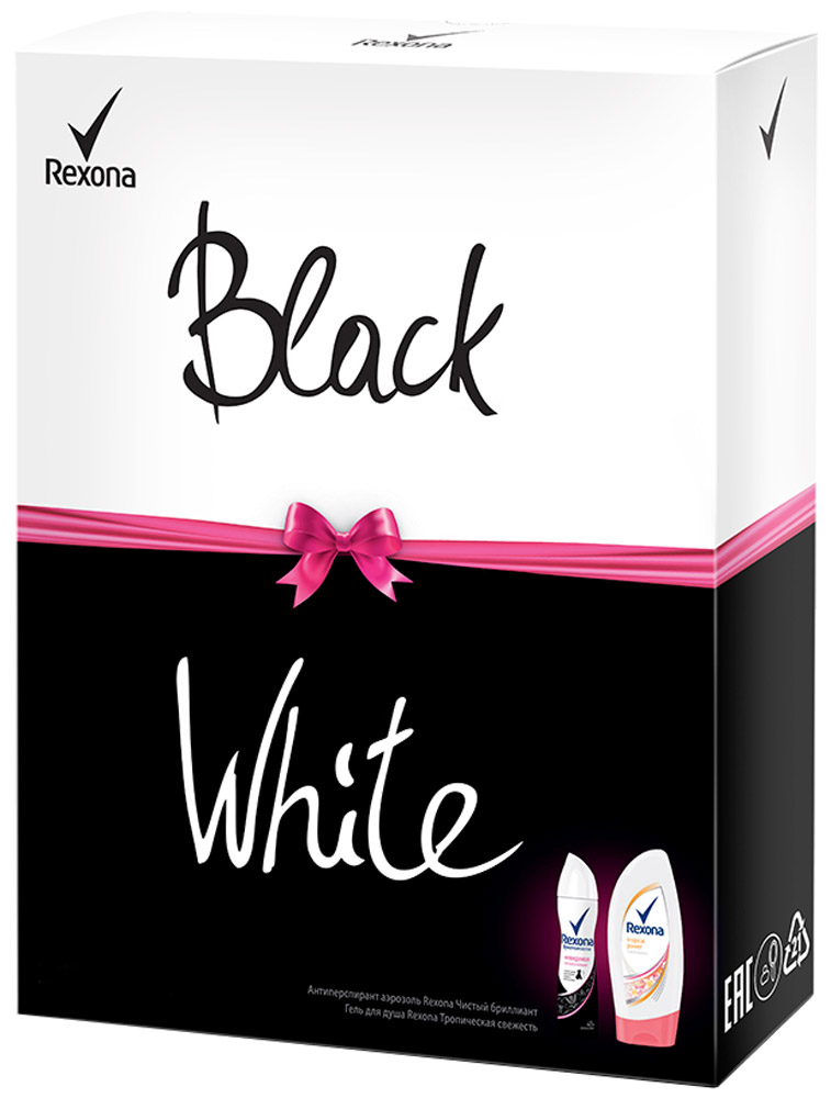 Подарочный набор Rexona черное и белое67220345 Подарочный набор Rexona черное и белое67220345Антиперспирант аэрозоль Rexona Чистый бриллиант 150 мл и Гель для душа Rexona Тропическая Свежесть 250 млГармоничное сочетание ароматов в подарочном наборе Rexona Black and White подарит Вам яркое настроение и ощущение свежести на весь день.Освежающие ароматы геля для душа окутают восхитительной легкостью, а антиперспирант Чистый бриллиант защитит от следов на Вашей любимой одежде