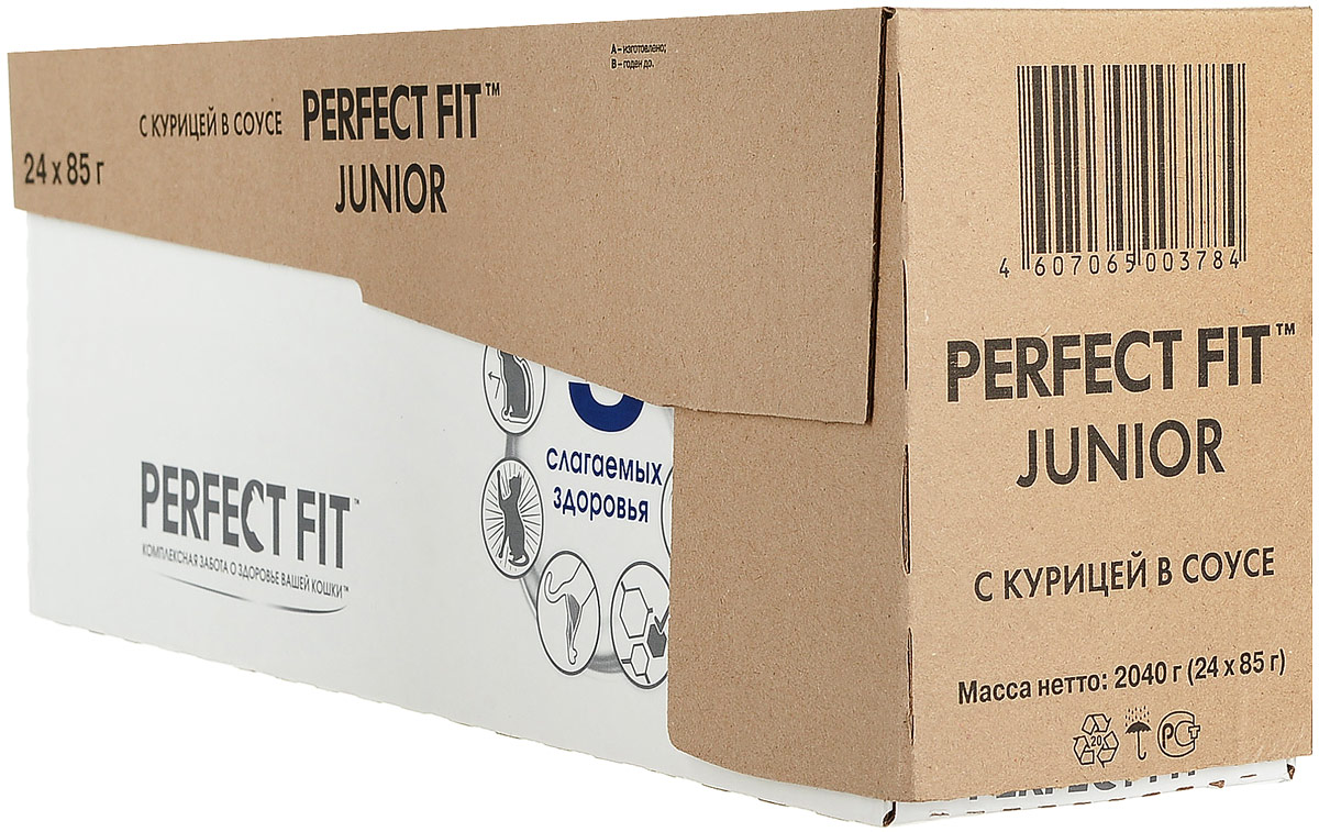 Консервы Perfect Fit Junior для котят до 12 месяцев, рагу с курицей, 85 г х 24 шт41409 Консервы Perfect Fit Junior для котят до 12 месяцев, рагу с курицей, 85 г х 24 шт41409Консервы Perfect Fit Junior - высококачественный, полноценный сухой корм для котят, разработан в соответствии с потребностями развивающегося организма. Особенности консервов Perfect Fit:- содержит оптимальное соотношение кальция и фосфора, высокий уровень питательных веществ и энергии, необходимые для здорового роста и развития;- содержит витамин Е и цинк, помогающие поддержанию иммунной системы;- не содержит сои, консервантов, ароматизаторов, искусственных красителей, усилителей вкуса. В упаковке 24 пауча по 85 г.Товар сертифицирован.Уважаемые клиенты! Обращаем ваше внимание на возможные изменения в дизайне упаковки. Качественные характеристики товара остаются неизменными. Поставка осуществляется в зависимости от наличия на складе.