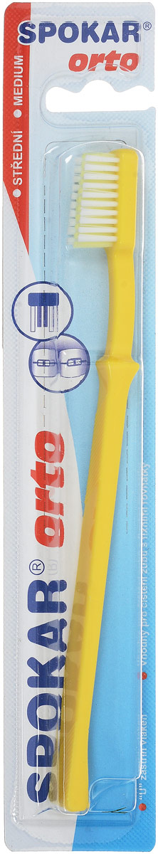Spokar Orto Medium oртодонтическая зубная щетка, цвет желтый3412с_желтый Spokar Orto Medium oртодонтическая зубная щетка, цвет желтый3412с_желтыйОртодонтическая зубная щетка Spokar Orto Medium с U образным вырезом, средней жесткости. Предназначена для очистки зубов и ортодонтических конструкций.