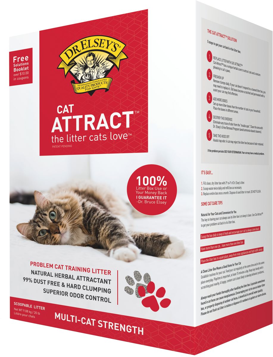 Наполнитель Dr.Elseys Cat Attract, приучение к лотку, комкующийся, 9,08 кг7771 Наполнитель Dr.Elseys Cat Attract, приучение к лотку, комкующийся, 9,08 кг7771Бентонитовый комкующийся наполнитель. Приучает кошку к туалету. Сбор трав привлекает внимание кошки. Подходит для коррекции поведения. Образует твердые комки, удобные для уборки.