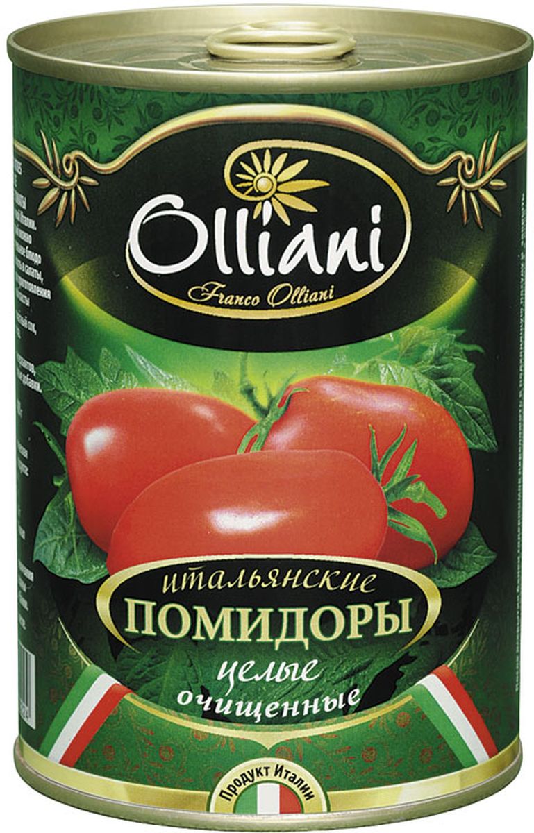 Olliani помидоры целые очищенные, 425 г4650058460224 Olliani помидоры целые очищенные, 425 г4650058460224Сочные итальянские томаты в собственном соку. Используются исключительно летние томаты. Яркие, сочные, сладкие томаты вобравшие в себя тепло средиземноморского солнца, станут украшением любого стола. Такие томаты прекрасно подходят как для самостоятельной закуски, так и для пиццы, пасты, тушеных овощей.