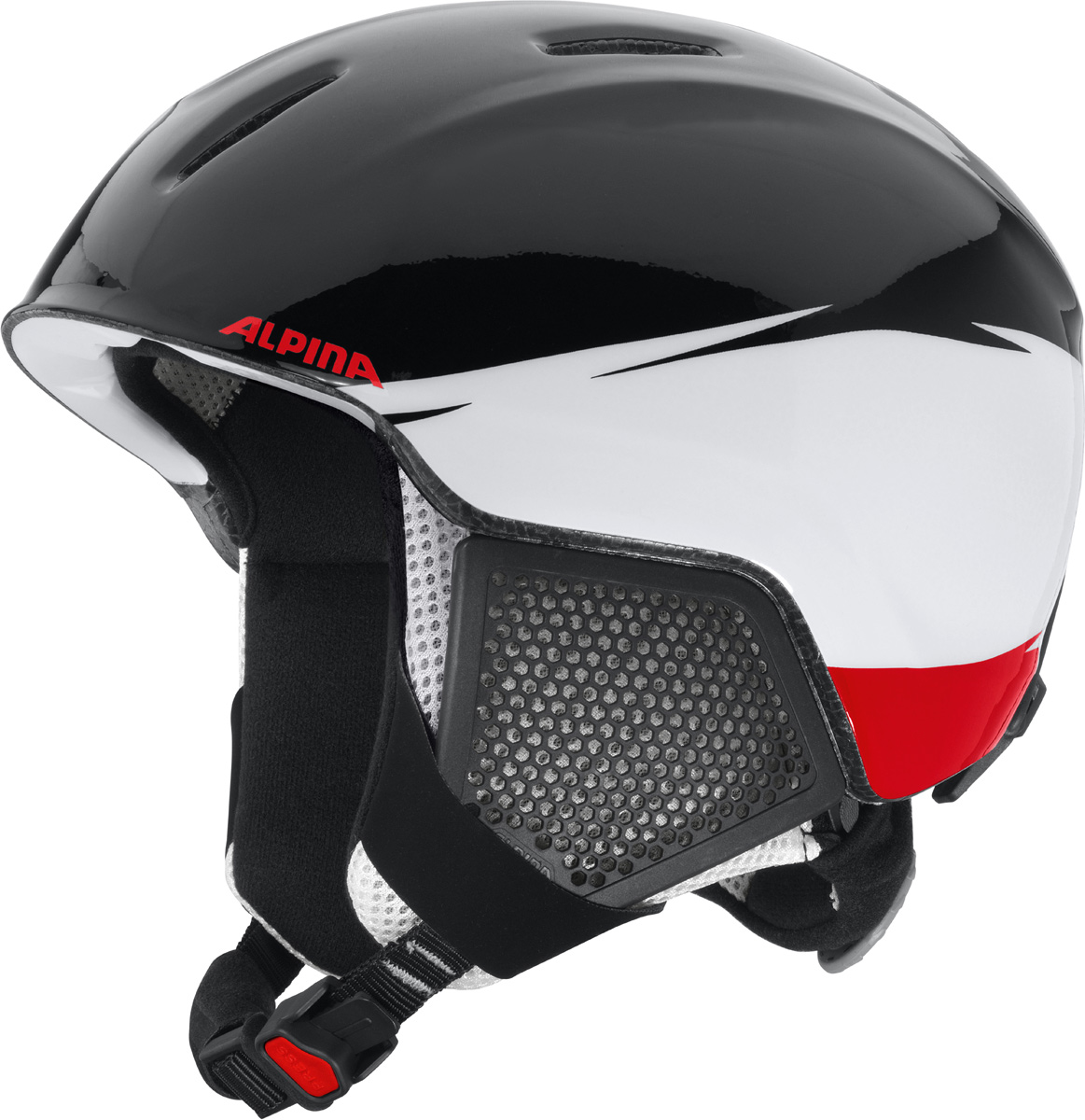 Шлем горнолыжный Alpina CARAT LX black-white-red. Размер 54-58A9081_50 Шлем горнолыжный Alpina CARAT LX black-white-red. Размер 54-58A9081_50Серия детских и подростковых шлемов Carat пополнилась моделью LX. Главным нововведением стало использование перфорации в жёстких наушниках, которые по-прежнему обеспечивают высокую степень защиты, но при этом позволяют слышать всё вокруг.• Вентиляционные отверстия препятствуют перегреву и позволяют поддерживать идеальную температуру внутри шлема. Для этого инженеры Alpina используют эффект Вентури, чтобы сделать циркуляцию воздуха постоянной и максимально эффективной.• Внутренник шлема легко вынимается, стирается, сушится и вставляется обратно.• Из задней части шлема можно достать шейный утеплитель из мякого микро-флиса. Этот теплый воротник также защищает шею от ударов на высокой скорости и при сибирских морозах. В удобной конструкции отсутствуют точки давления на шею.• Прочная и лёгкая конструкция In-mold. Тонкая и прочная поликарбонатная оболочка под воздействием высокой температуры и давления буквально сплавляется с гранулами EPS, которые гасят ударную нагрузку.• Внутренная оболочка каждого шлема Alpina состоит из гранул HI-EPS (сильно вспененного полистирола). Микроскопические воздушные карманы эффективно поглощают ударную нагрузку и обеспечивают высокую теплоизоляцию. Эта технология позволяет достичь минимальной толщины оболочки. А так как гранулы HI-EPS не впитывают влагу, их защитный эффект не ослабевает со временем.• Удобная и точная система регулировки Run System Ergo Snow позволяет быстро и комфортно подогнать шлем по голове, без создания отдельных точек избыточного давления.• Y-образный ремнераспределитель двух ремешков находится под ухом и обеспечивает быструю и точную посадку шлема на голове.• Вместо фастекса на ремешке используется красная кнопка с автоматическим запирающим механизмом, которую легко использовать даже в лыжных перчатках. Механизм защищён от произвольного раскрытия при падении.
