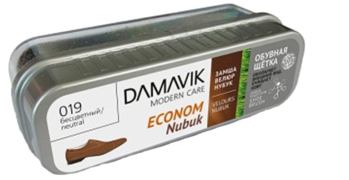 Щетка для обуви Damavik Econom Nubuk, без пропитки, в футляре9700 Щетка для обуви Damavik Econom Nubuk, без пропитки, в футляре9700Придает обуви первоначальный внешний вид. Легко очищает от грязи и пыли. Сохраняет и восстанавливает бархатистую структуру нубука, велюра и замши.