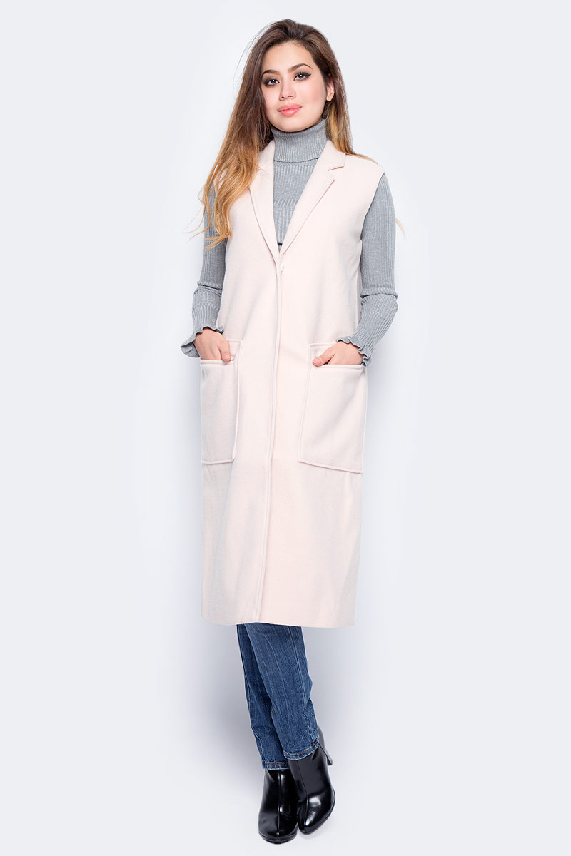 Жилет женский Baon, цвет: бежевый. B157504_Dusty Beige. Размер M (46)B157504_Dusty Beige Жилет женский Baon, цвет: бежевый. B157504_Dusty Beige. Размер M (46)B157504_Dusty BeigeУдлиненный жилет Baon прямого кроя выполнен из полиэстера с добавлением шерсти. Изделие дополнено шелковистой подкладкой. Модель с отложным воротником спереди застегивается на кнопки. Жилет дополнен накладными карманами с молниями.