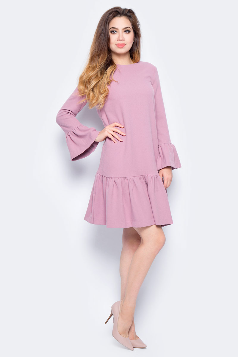 Платье женское Baon, цвет: розовый. B457547_Old Rose. Размер M (46)B457547_Old Rose Платье женское Baon, цвет: розовый. B457547_Old Rose. Размер M (46)B457547_Old RoseСтильное платье Baon выполнено из смесового материала. Модель миди-длины с круглым вырезом горловины и длинными рукавами. На спинке изделие застегивается на потайную молнию. Рукава оформлены широкими воланами.