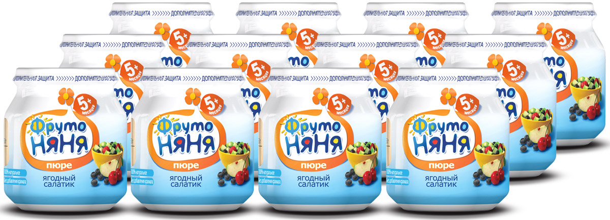 ФрутоНяня Ягодный салатик черника пюре с 5 месяцев, 12 шт по 100 гP071152 ФрутоНяня Ягодный салатик черника пюре с 5 месяцев, 12 шт по 100 гP071152100% качество, без крахмала.