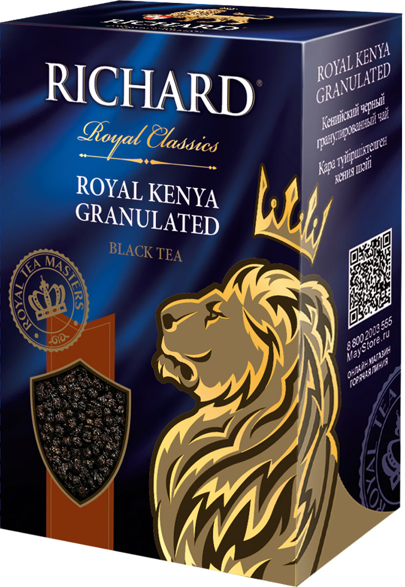Richard Royal Kenya Granulated чай черный крупная гранула, 90 г100170 Richard Royal Kenya Granulated чай черный крупная гранула, 90 г100170Кенийский чёрный гранулированный чай. Крупная черная гранула с насыщенным мягким вкусом настоя, который идеален с молоком.