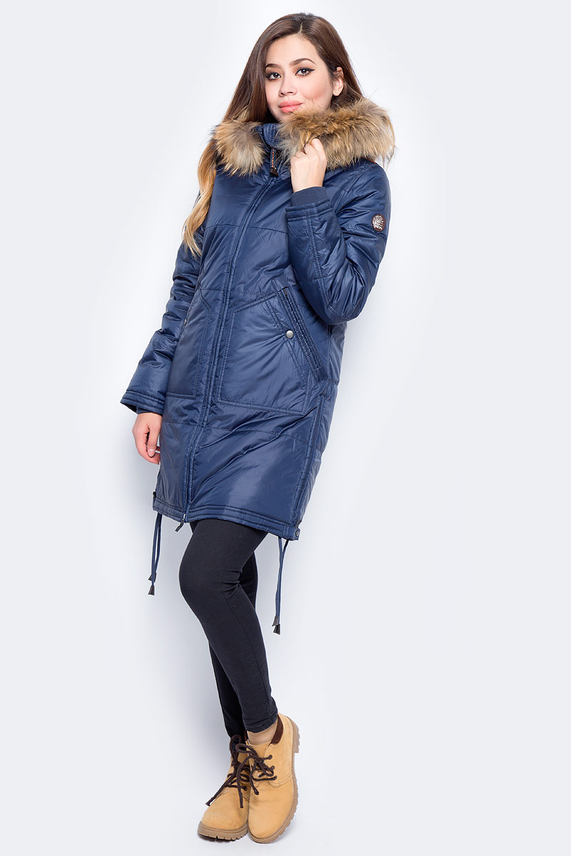 Куртка женская Baon, цвет: синий. B037557_Dark Navy. Размер XL (50)B037557_Dark Navy Куртка женская Baon, цвет: синий. B037557_Dark Navy. Размер XL (50)B037557_Dark NavyЖенская куртка Baon изготовлена из водоотталкивающей и ветрозащитной ткани. В качестве утеплителя используются полиэстер. Удлиненная модель с воротником-стойкой и капюшоном застегивается на застежку-молнию. Спереди расположены два кармана. Капюшон оформлен натуральным мехом енота. По нижнему краю предусмотрена кулиска с завязками по бокам.