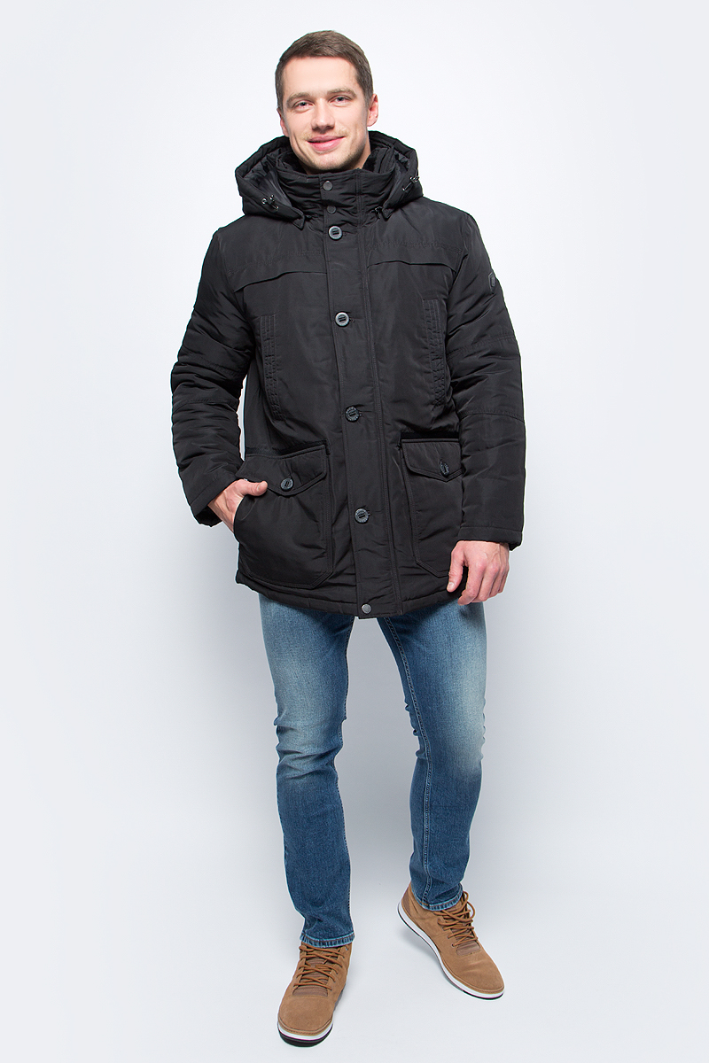 Куртка мужская Baon, цвет: черный. B537515_Black. Размер L (50)B537515_Black Куртка мужская Baon, цвет: черный. B537515_Black. Размер L (50)B537515_BlackСтильная мужская куртка Baon изготовлена из высококачественного полиэстера. В качестве утеплителя используется полиэстер. Модель со съемным капюшоном застегивается на застежку-молнию и дополнительно на ветрозащитный клапан с пуговицами. Капюшон, пристегивающийся с помощью молнии, регулируется с помощью эластичного шнурка со стопперами. Спереди расположены два нагрудных, два накладных и два боковых кармана.
