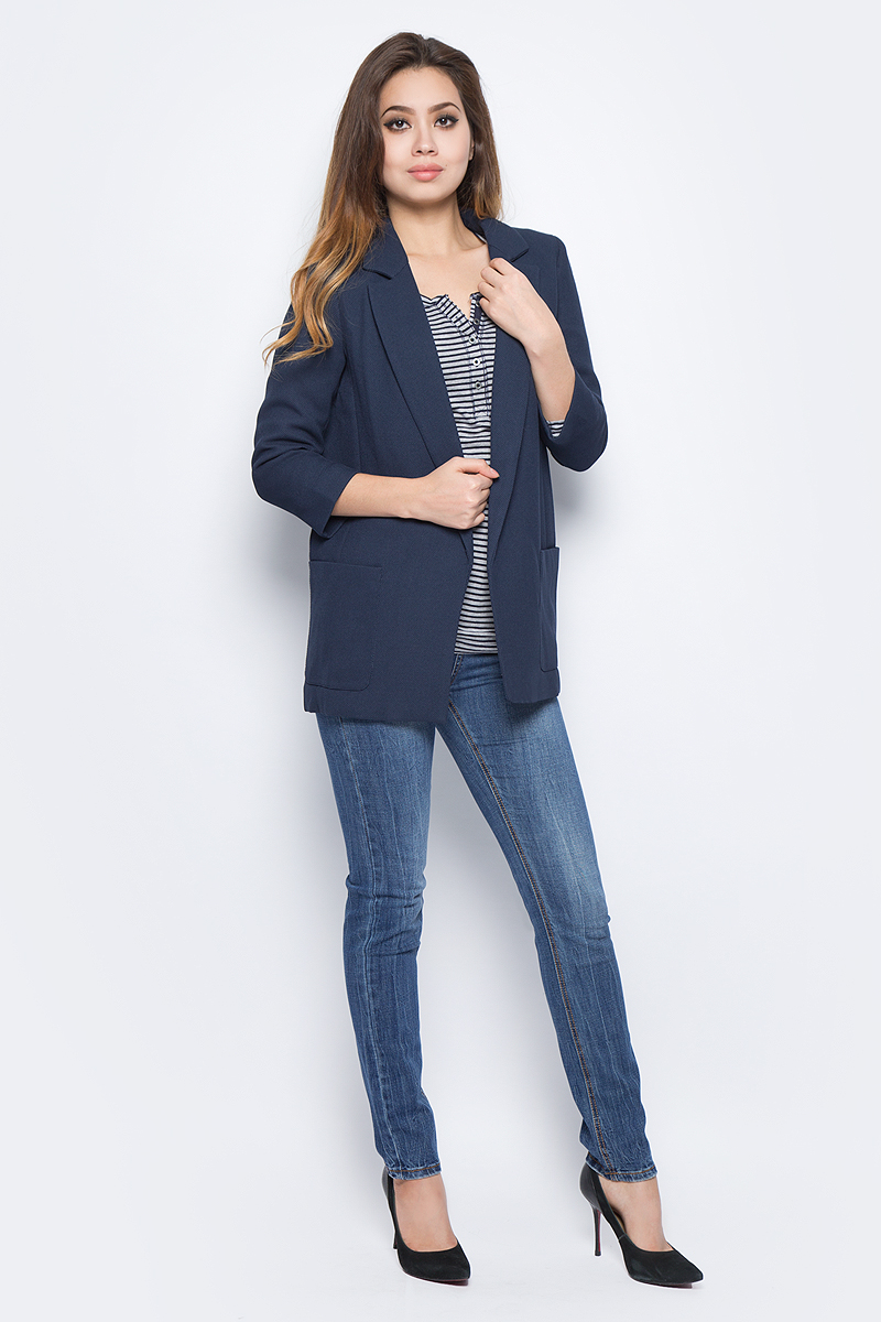 Жакет женский Baon, цвет: синий. B127507_Dark Navy. Размер L (48)B127507_Dark Navy Жакет женский Baon, цвет: синий. B127507_Dark Navy. Размер L (48)B127507_Dark NavyУдлиненный жакет Baon, изготовленный из плотного материала, не сковывает движений, обеспечивая наибольший комфорт. Модель с рукавами длиной 3/4 и отложным воротником застегивается дополнена двумя накладными карманами. Этот модный жакет станет отличным дополнением к вашему гардеробу.
