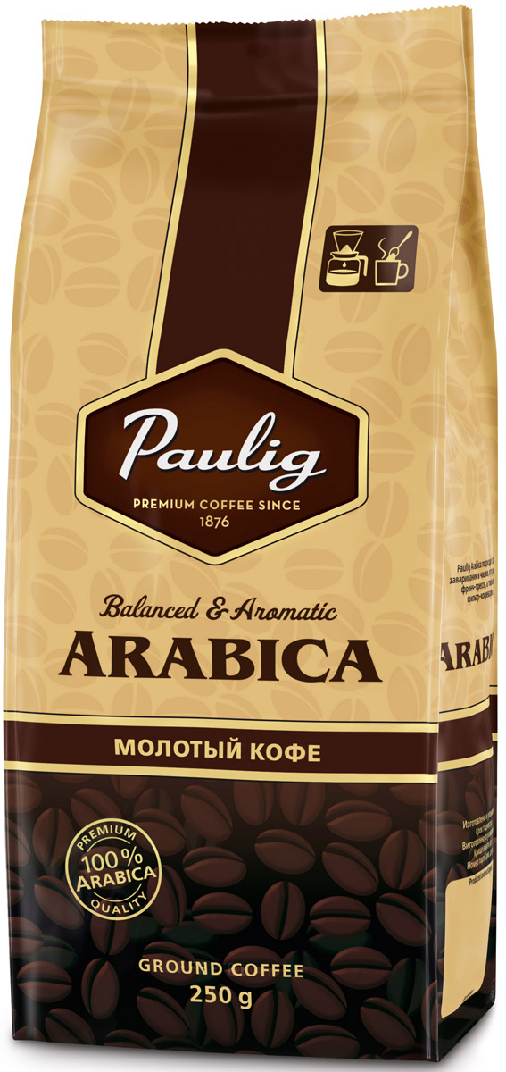 Paulig Arabica кофе молотый, 250 г16609 Paulig Arabica кофе молотый, 250 г16609Paulig Arabica – это прекрасно сбалансированная смесь тщательно отобранных кофейных зерен из Южной и Центральной Америки. Все богатство аромата медленно созревающих зерен из Центральной Америки в сочетании со сладкими нотами и бархатистым вкусом бразильских сортов гарантируют вам наслаждение.