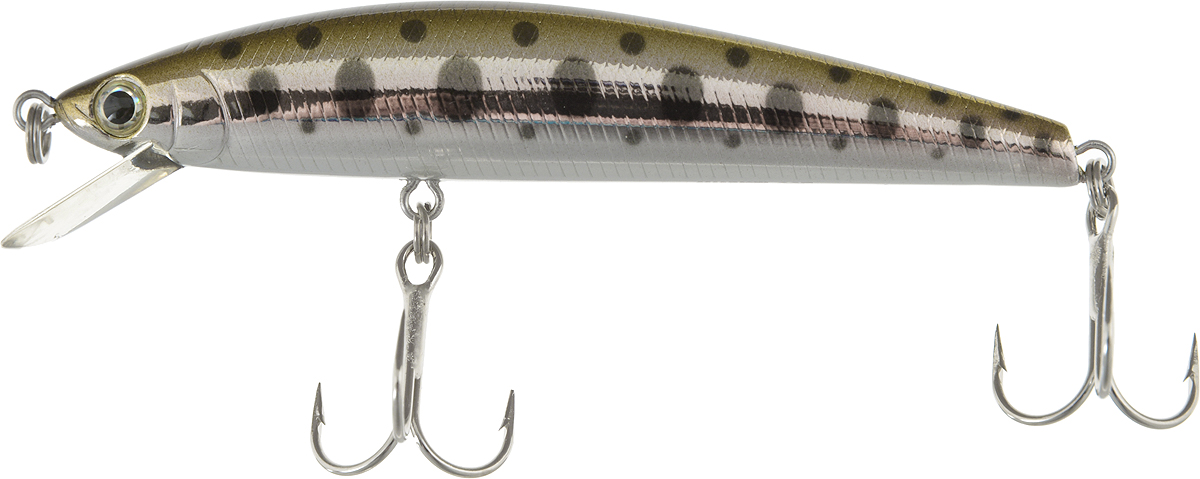 Воблер Tsuribito Minnow 80F, цвет: серебристый, золотой (053), длина 8 см, 6,4 г24589 Воблер Tsuribito Minnow 80F, цвет: серебристый, золотой (053), длина 8 см, 6,4 г24589Minnow 80SP - отличный воблер для ловли на небольших глубинах и над зарослями травы, где часто охотится щука и другие хищники. Благодаря системе дальнего заброса с магнитом воблер очень хорошо летит при забросе, и устойчиво играет даже при проводке с рывками. Мощные тройники надёжно засекают рыбу при поклёвке. Все эти качества вместе с реалистичной игрой делают этот воблер отличным орудием для ловли крупного хищника.