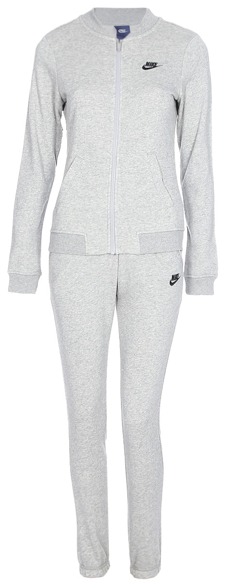Спортивный костюм женский Nike NSW TRK Suit FT, цвет: серый. 831119-063. Размер L (48/50)831119-063 Спортивный костюм женский Nike NSW TRK Suit FT, цвет: серый. 831119-063. Размер L (48/50)831119-063Женский спортивный костюм Nike Sportswear, состоящий из олимпийки и брюк, обеспечивает абсолютный комфорт в спортивном стиле. Воротник в стиле школьной куртки создает стильный образ, а прямой крой брюк обеспечивает удобную посадку. Материал френч терри обеспечивает мягкость и комфорт без утяжеления.