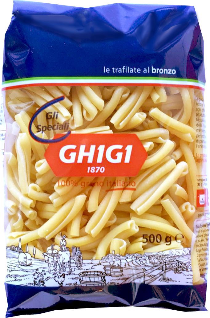 Ghigi казаречче № 57, 500 гМ00057 Ghigi казаречче № 57, 500 гМ00057Паста, обладающая формой узеньких, завитых коротких трубочек. Каждая штучка — две «обнимающиеся» трубочки. Варить в кипящей подсоленной воде 12 минут.