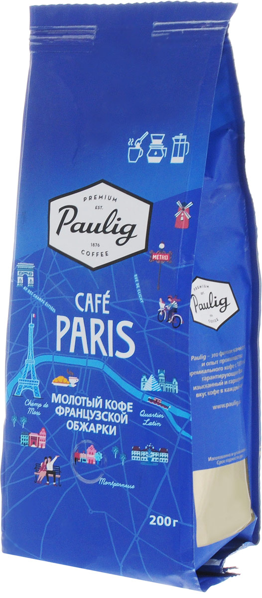 Paulig Cafe Paris кофе молотый, 200 г17063 Paulig Cafe Paris кофе молотый, 200 г17063Paulig Cafe Paris - это кофе экстра-темной обжарки, который перенесет Вас в атмосферу размеренного парижского утра. Если Ваша страсть - кофе с молоком (cafe au lait), Вам идеально подойдет этот бленд. Смешайте в равных долях крепкий кофе, приготовленный в фильтр-кофеварке или френч-прессе, и горячее молоко. Вам понадобится 3 ч.л. кофе на чашку. Для приготовления кофе другим способом рекомендуется 2 ч.л. на чашку. Voila, Ваш cafe au lait готов. Наслаждайтесь! Кофе натуральный жареный молотый. Экстра тёмная обжарка. В 100 мл готового кофе содержится не менее 0,7% кофеина. Хранить при температуре не выше 27°С и относительной влажности не более 75%.