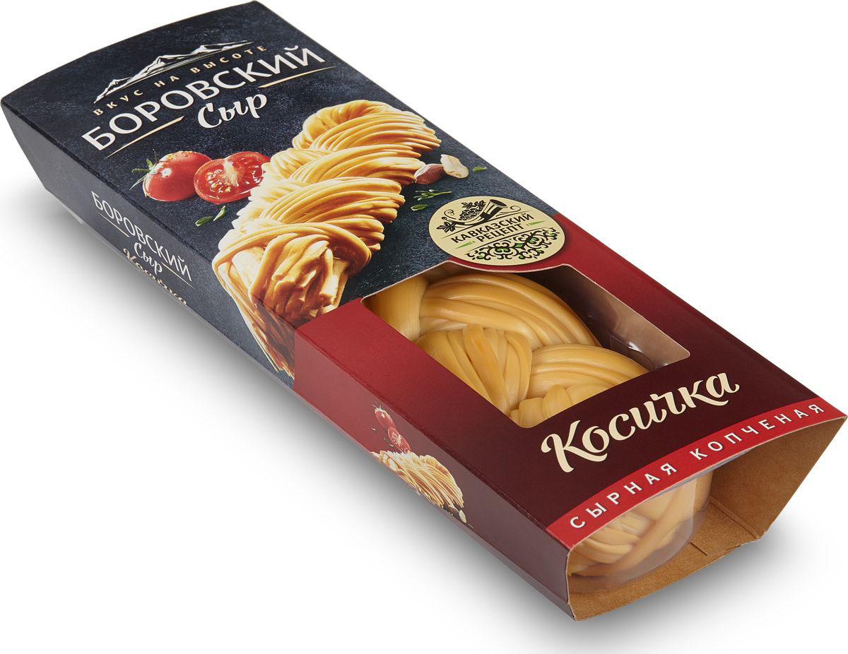 Боровский сыр Сыр Косичка, 43%, копченый, 180 г331-230 Боровский сыр Сыр Косичка, 43%, копченый, 180 г331-230Частичное ручное производство, натуральные ингредиенты, особый набор опилок для копчения – только такой подход в производстве применяют носители традиционного сыроварения В пучках копченого сыра под внешней оболочкой нежный и любимый вкус, а еще отлично сохраненные полезные вещества и микроэлементы Пищевая ценность в 100г продукта:жиры-22,0г, белки-19,5г, углеводы-0,0гЭнергетическая ценность в 100г продукта:276,0 Ккал