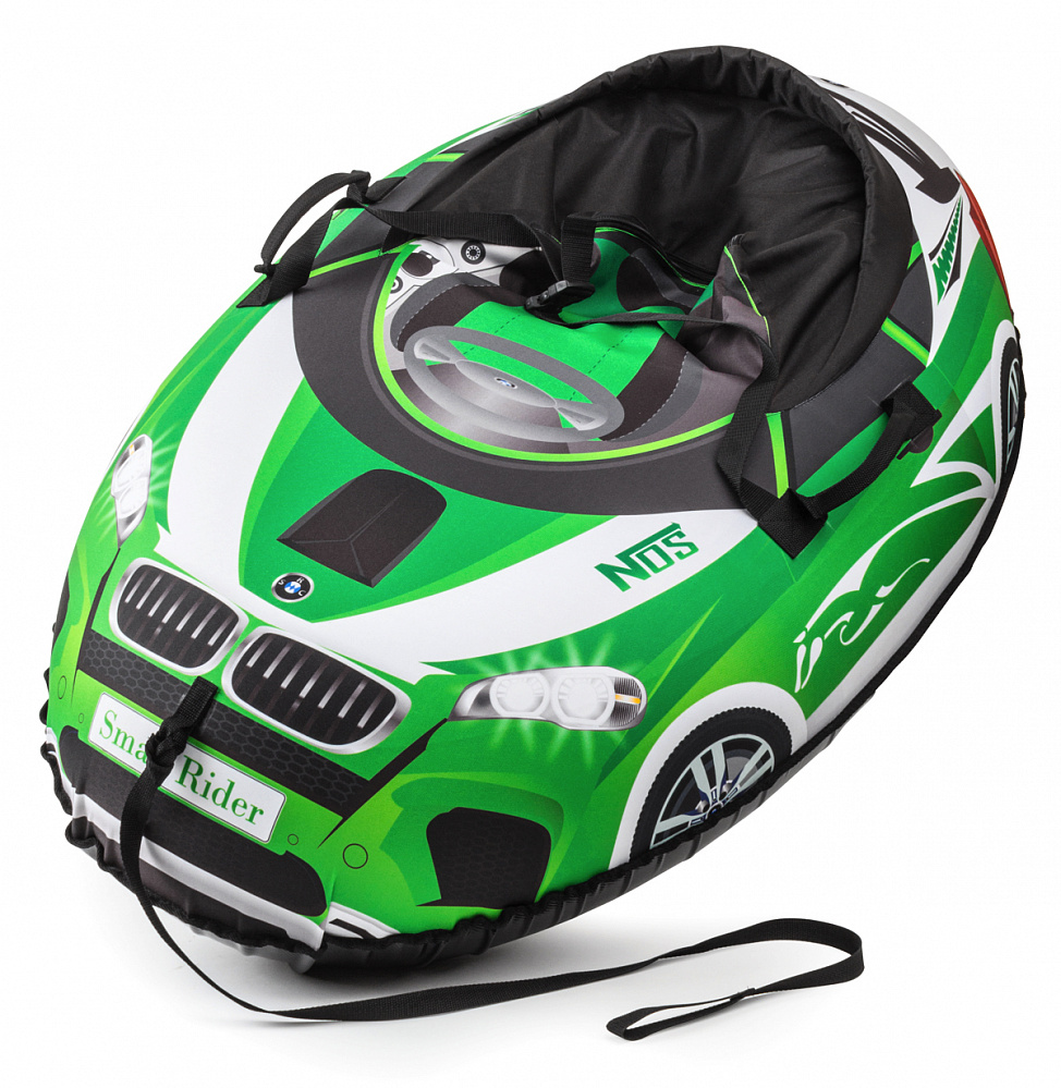 Small Rider Надувные санки-тюбинг Snow Cars 2 BM цвет зеленый936178 Small Rider Надувные санки-тюбинг Snow Cars 2 BM цвет зеленый936178Материал верха - водонепроницаемая плотная ткань Poly Oxford. Она делает Snow Cars воздушными в отличие от тяжеловесных ватрушек с тканью тент (ПВХ 600 гр). Новые ватрушки Snow Cars 2 имеют более округлую форму и большую 16-ую камеру, делающую стенки уже, благодаря чему ребенок внутрь садится достаточно глубоко и не выпадет во время спуска!Все тюбинги (Snow Cars 2, Cosmic Zoo UFO, Space Race) комплектуются фирменной автокамерой с маркировкой Small Rider которая имеет минимум запаха и сделана по японской технологии. Наш дизайн не сотрется и всегда будет четкий и яркий благодаря полноцветной высококачественной цифровой печати по ткани. Всегда виден каждый элемент. Наличие ремней безопасности. Также наши ватрушки имеют новую более округлую форму, благодаря чему ребенок более глубоко садится внутрь и не вывалится, а также тюбинг лучше скатывается с горки (меньше вероятность опрокидывания).