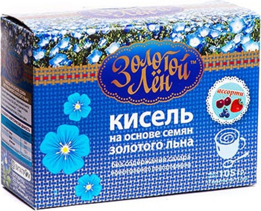Золотой лен Кисель на основе семян золотого льна со вкусом вишни, 7 пакетов по 15 г00-00000044 Золотой лен Кисель на основе семян золотого льна со вкусом вишни, 7 пакетов по 15 г00-00000044Кисель на основе семян золотого льна моментального приготовления без содержания сахара, превосходный сладкий десерт, без сахара и крахмала, содержащий растительный белок и натуральные полиненасыщенные жирные кислоты Омега-3, Омега-6 и Омега-9 в идеальном соотношении для улучшения состояния здоровья человека.Способ приготовления: содержимое пакета залить стаканом (150-200 мл) горячей воды, тщательно перемешивая 1-2 мин.