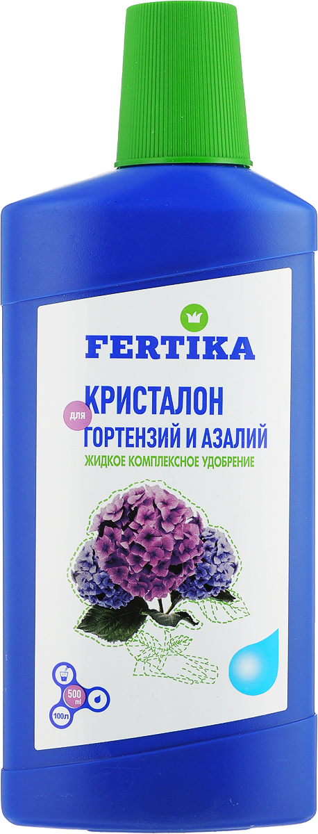 Удобрение Фертика Кристалон, для гортензий и азалий, 500 млfertika0035 Удобрение Фертика Кристалон, для гортензий и азалий, 500 млfertika0035Удобрение для питания, здорового роста и развития гортензий, азалий, рододендронов, вересковых культур. Повышает интенсивность окраски цветов и листьев растений, увеличивает продолжительность цветения. Продлевает срок службы грунта горшечных культур.