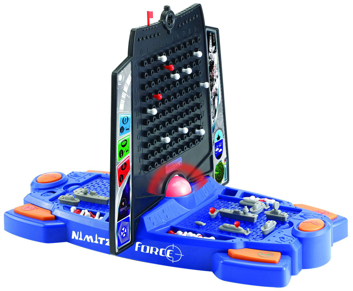 Lexibook электронная игра Морской бой Nimitz Force267455 Lexibook электронная игра Морской бой Nimitz Force267455Морской бой - электронная игра со звуковыми и яркими световыми эффектами. Удобный размер и эргономичная форма.Цель игры Ваша цель – обнаружить местонахождение всех кораблей вашего противника и потопить их прежде, чем он сможет уничтожить ваши. В игре используется 4 целевые (координатные) сетки, по две для каждого игрока. На нижней сетке вы размещаете свои корабли и записываете выстрелы противника. На верхней сетке вы записываете свои выстрелы по кораблям противника.