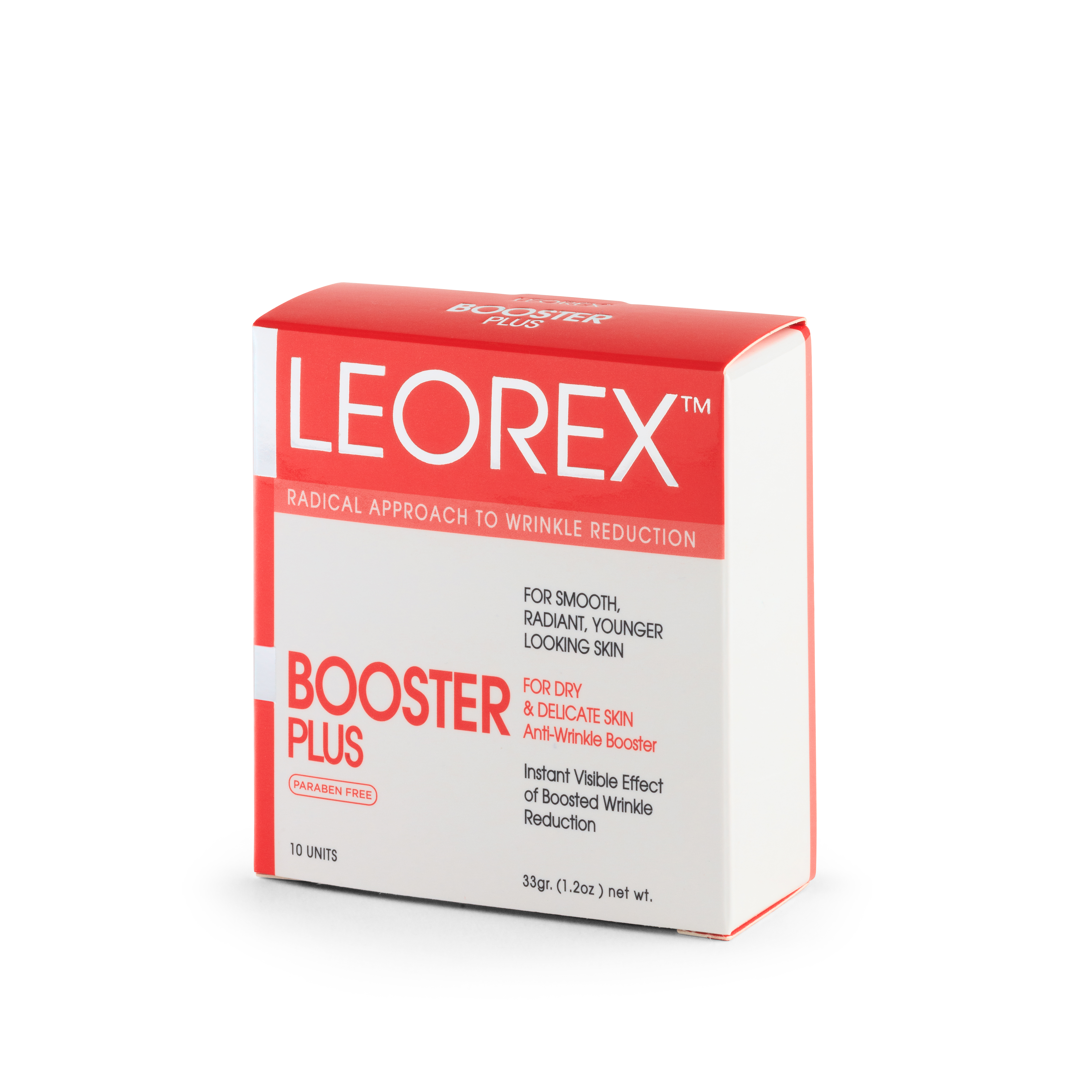 Leorex Booster Plus Гипоаллергенная нано-маска для экспресс-разглаживания морщин 50+, 3,3 мл х 10 шт7290011784034 Leorex Booster Plus Гипоаллергенная нано-маска для экспресс-разглаживания морщин 50+, 3,3 мл х 10 шт7290011784034Leorex Booster Plus - маска от морщин для сухой кожи лица. Выполняет высокоэффективный лифтинг, борется с возрастными изменениями, наполняет поверхность эпидермиса питательными и увлажняющими компонентами. Маска делает поверхность лица гладким и сияющим, эффективно разглаживает морщины, защищает эпидермис от воздействия окружающей среды, заметно улучшает внешний вид уже после первого применения, при регулярном использовании обеспечивает длительный эффект ровной сияющей кожи, оказывает противовоспалительное действие. В состав маски входят: диоксид кремния, пропилен гликоль, натуральные масла, которые питают эпидермис - это масло шиповника, ромашки, абрикосовых косточек, витамины А, С, Е. Способ применения: пакетик с препаратом размять в руке, активировав состав. После чего нанести тонким слоем на предварительно очищенную и увлажнённую водой кожу. Полностью высохшую аппликацию следует тщательно смыть. Нанести на кожу косметическое средство по возрасту и типу кожи.