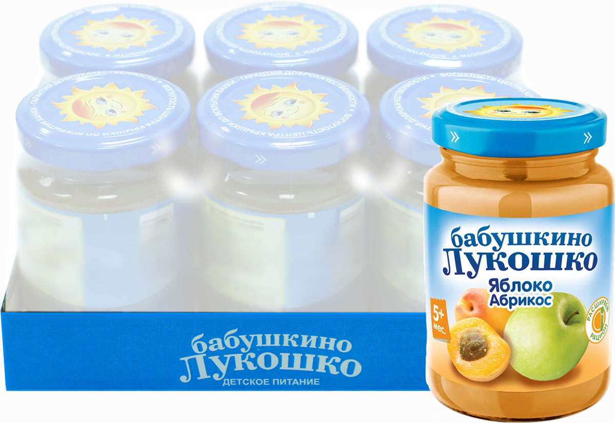 Бабушкино Лукошко Яблоко Абрикос пюре с 5 месяцев, 200 г, 6 шт052509 Бабушкино Лукошко Яблоко Абрикос пюре с 5 месяцев, 200 г, 6 шт052509Пюре рекомендуется употреблять начиная с 1 чайной ложки 2 раза в день, постепенно увеличивая к 12 месяцам до 100 г в день. Продукт готов к употреблению. Разогревать продукт в соответствии с правилами эксплуатации бытовых приборов.