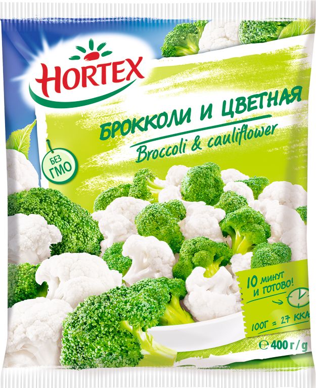 Hortex Брокколи и Цветная капуста, 400 г4607191650036 Hortex Брокколи и Цветная капуста, 400 г4607191650036яркий вкус,много витаминов