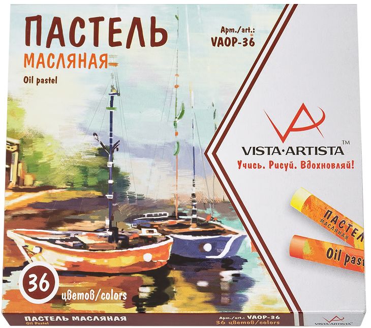Vista-Artista Набор масляной пастели 36 цветов VAOP-36VAOP-36 Vista-Artista Набор масляной пастели 36 цветов VAOP-36VAOP-36Пастель масляная VISTA-ARTISTA предназначена для живописи начинающих и профессиональных художников, а так же творческих людей и хоббистов. Насыщенная богатая палитра оттенков, яркость цвета, хорошие покрывные свойства. Подходит для бумаги и картона, дерева, керамики. Не требует дополнительного закрепления рисунка.