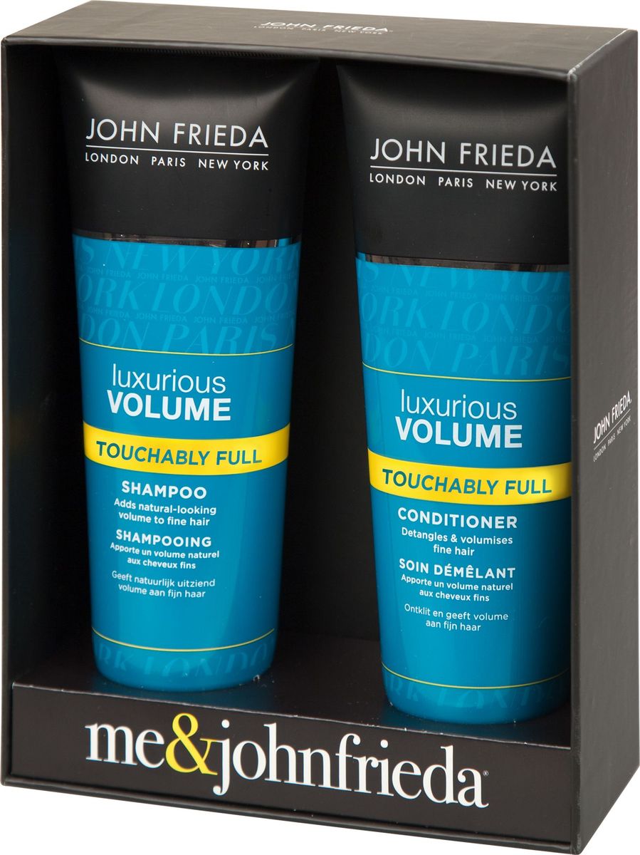 John Frieda Набор Роскошный объем (Luxurious Volume шампунь для создания объема 250 мл и кондиционер для создания объема 250 мл)jfset0002 John Frieda Набор Роскошный объем (Luxurious Volume шампунь для создания объема 250 мл и кондиционер для создания объема 250 мл)jfset0002НАБОР «РОСКОШНЫЙ ОБЪЕМ» JOHN FRIEDA Luxurious Volume – роскошный подарок для обладательниц тонких волос! Серия специально разработана экспертами JOHN FRIEDA для придания объема волосам. Шампунь и ультра легкий кондиционер утолщают структуру каждого волоса, создавая роскошный объем.Шампунь придает тонким волосам естественный роскошный объем. Откройте для себя уникальную систему ухода для создания объема. Шампунь содержит Кофеиновый Витаминный Комплекс. Он преображает тонкие волосы, подготавливает их к созданию объемной прически, дарит ощущение естественной мягкости.Кондиционер облегчает расчесывание, увлажняет и придает объем тонким волосам.Очищает тонкие волосы, придает волосам естественный роскошный объем.РЕЗУЛЬТАТ: ПРИДАЕТ ЕСТЕСТВЕННЫЙ ОБЪЕМ.