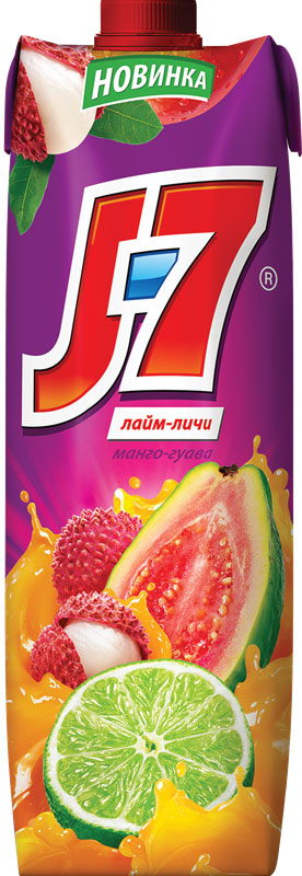 J-7 Манго-Гуава-Лайм-Личи напиток сокосодержащий с мякотью, 0,97 л340025416 J-7 Манго-Гуава-Лайм-Личи напиток сокосодержащий с мякотью, 0,97 л340025416Откройтесь тропическому заряду сочных фруктов и почувствуйте всю радугу вкуса вместе с J7. Ароматные манго, личи, лайм и гуава наполнят вас живительной энергией солнца.О бренде:J7 - первый бренд пакетированного сока, появившийся на российском рынке в 1994 г. Основная линейка 100% соков и нектаров J7 состоит из 12 вкусов, каждый из которых сохраняет неповторимый вкус солнечных фруктов.Уважаемые клиенты! Обращаем ваше внимание на то, что упаковка может иметь несколько видов дизайна. Поставка осуществляется в зависимости от наличия на складе.