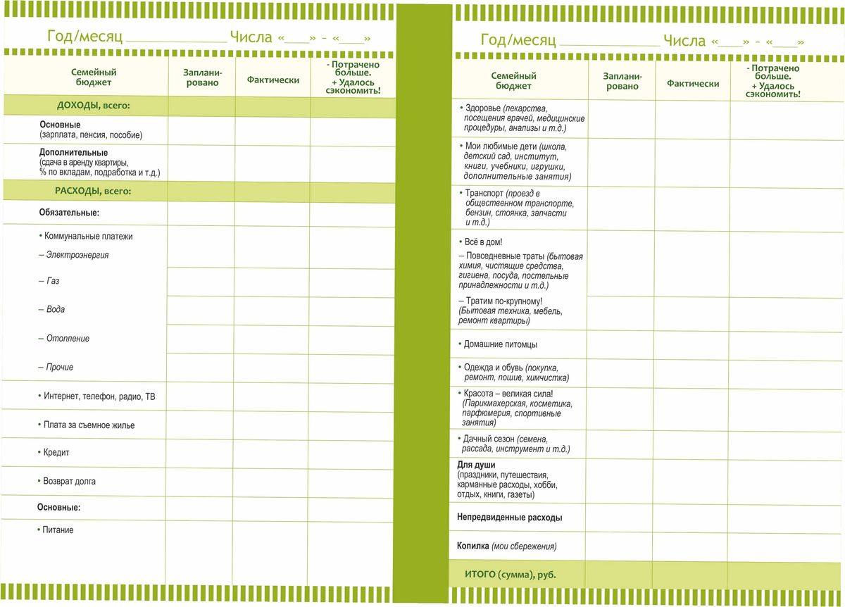 Как вести тетрадь доходов и расходов семейного бюджета образец развернутый