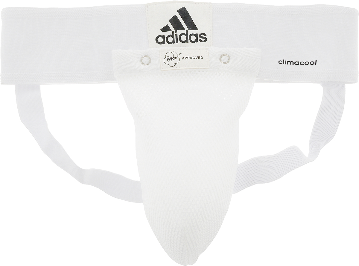 adiBP06 Защита паха мужская Training Groin Guard, цвет: белая. Размер LadiBP06_размер L adiBP06 Защита паха мужская Training Groin Guard, цвет: белая. Размер LadiBP06_размер LМужская защита паха Adidas Training Groin Guard предназначена для защиты от случайных ударов в область паха во время спарринга. Представляет собой защитный пластиковый бандаж, обтянутый эластичной тканью. Бандаж имеет анатомически правильную форму. Благодаря резиновому поясу он плотно прилегает к телу и не спадает во время боя. Защита не требует специального ухода, для стирки достаточно вынуть пластик, а после стирки положить на место и закрыть липучкой.
