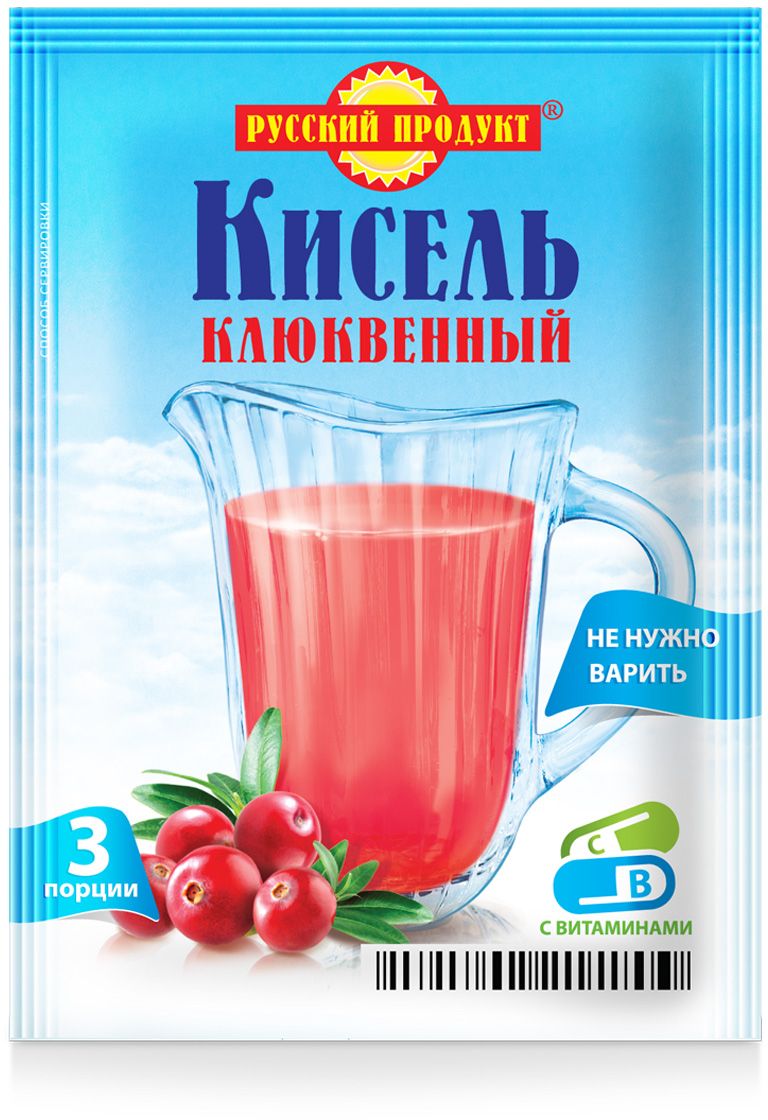 Русский продукт Кисель клюквенный, насыпной, 18 шт по 90 г2006054 Русский продукт Кисель клюквенный, насыпной, 18 шт по 90 г2006054Способ приготовления: содержимое пакета тщательно размешать в небольшом количестве холодной воды (0,5 стакана), затем влить в крутой кипяток (2-2,5 стакана) и интенсивно перемешивать в течение 1 минуты. При необходимости довести до кипения. На 3 порции.