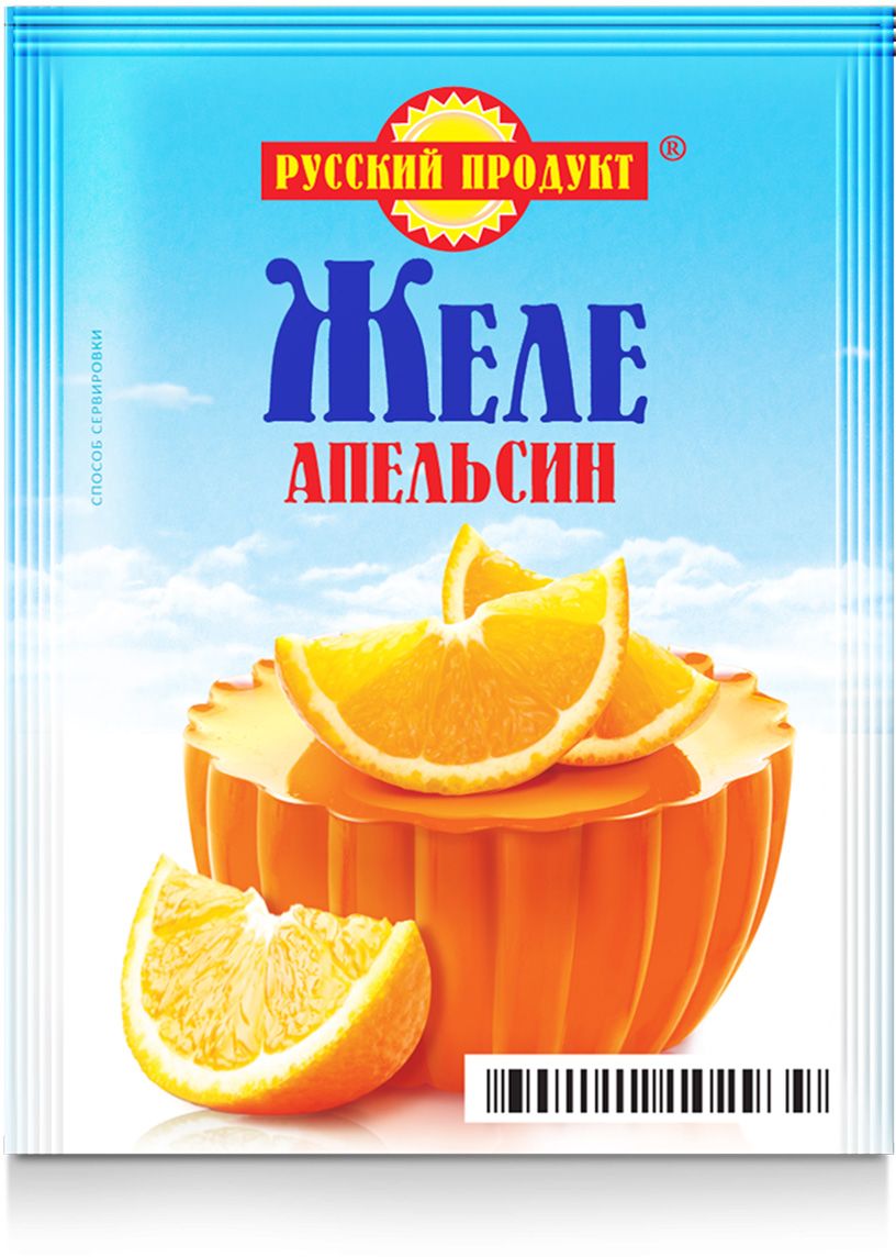 Русский продукт Желе апельсин, 35 шт по 50 г2119232 Русский продукт Желе апельсин, 35 шт по 50 г2119232Способ приготовления: содержимое пакета растворить при непрерывном помешивании в 0,2 л (1 стакан) горячей кипяченой воды. Залить в подготовленные формы и поставить в холодное место до образования желе. Чтобы выложить желе, опустить форму на несколько секунд в теплую воду.