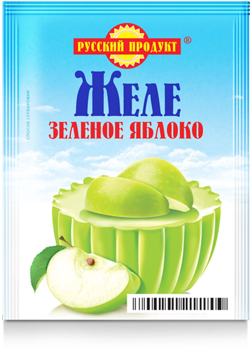 Русский продукт Желе зеленое яблоко, 35 шт по 50 г2119234 Русский продукт Желе зеленое яблоко, 35 шт по 50 г2119234Способ приготовления: содержимое пакета растворить при непрерывном помешивании в 0,2 л (1 стакан) горячей кипяченой воды. Залить в подготовленные формы и поставить в холодное место до образования желе. Чтобы выложить желе, опустить форму на несколько секунд в теплую воду.