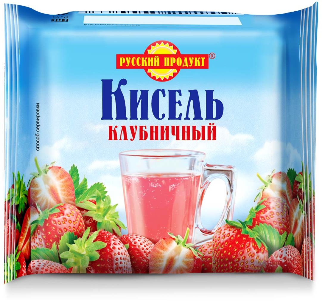 Русский продукт Кисель клубничный, 220 г2406054 Русский продукт Кисель клубничный, 220 г2406054Способ приготовления: залить брикет 2,5 стаканами теплой воды (около 50?С), тщательно размешать до полного растворения, затем при интенсивном перемешивании влить в кипяток и довести до кипения.Общее количество воды на 220 г сухого продукта - 1,3 л (6,5 стаканов).