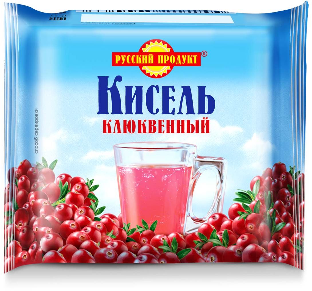 Русский продукт Кисель клюквенный, 220 г2406055 Русский продукт Кисель клюквенный, 220 г2406055Способ приготовления: залить брикет 2,5 стаканами теплой воды (около 50?С), тщательно размешать до полного растворения, затем при интенсивном перемешивании влить в кипяток и довести до кипения.Общее количество воды на 220 г сухого продукта - 1,3 л (6,5 стаканов).