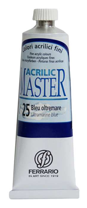 Ferrario Краска акриловая Acrilic Master цвет №25 ультрамарис голубой 60 млBM09760CO25 Ferrario Краска акриловая Acrilic Master цвет №25 ультрамарис голубой 60 млBM09760CO25Акриловые краски серии ACRILIC MASTER итальянской компании Ferrario. Универсальны в применении, так как хорошо ложатся на любую обезжиренную поверхность: бумага, холст, картон, дерево, керамика, пластик. При изготовлении красок используются высококачественные пигменты мелкого помола. Краска быстро сохнет, обладает отличной укрывистостью и насыщенностью цвета. Работы, сделанные с помощью ACRILIC MASTER, не тускнеют и не выгорают на солнце. Все цвета отлично смешиваются между собой и при необходимости разбавляются водой. Для достижения необходимых эффектов применяют различные медиумы для акриловой живописи. В серии представлено 50 цветов.