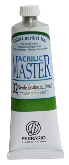 Ferrario Краска акриловая Acrilic Master цвет №32 киноварь зеленая темная BM09760CO32BM09760CO32 Ferrario Краска акриловая Acrilic Master цвет №32 киноварь зеленая темная BM09760CO32BM09760CO32Акриловые краски серии ACRILIC MASTER итальянской компании Ferrario. Универсальны в применении, так как хорошо ложатся на любую обезжиренную поверхность: бумага, холст, картон, дерево, керамика, пластик. При изготовлении красок используются высококачественные пигменты мелкого помола. Краска быстро сохнет, обладает отличной укрывистостью и насыщенностью цвета. Работы, сделанные с помощью ACRILIC MASTER, не тускнеют и не выгорают на солнце. Все цвета отлично смешиваются между собой и при необходимости разбавляются водой. Для достижения необходимых эффектов применяют различные медиумы для акриловой живописи. В серии представлено 50 цветов.