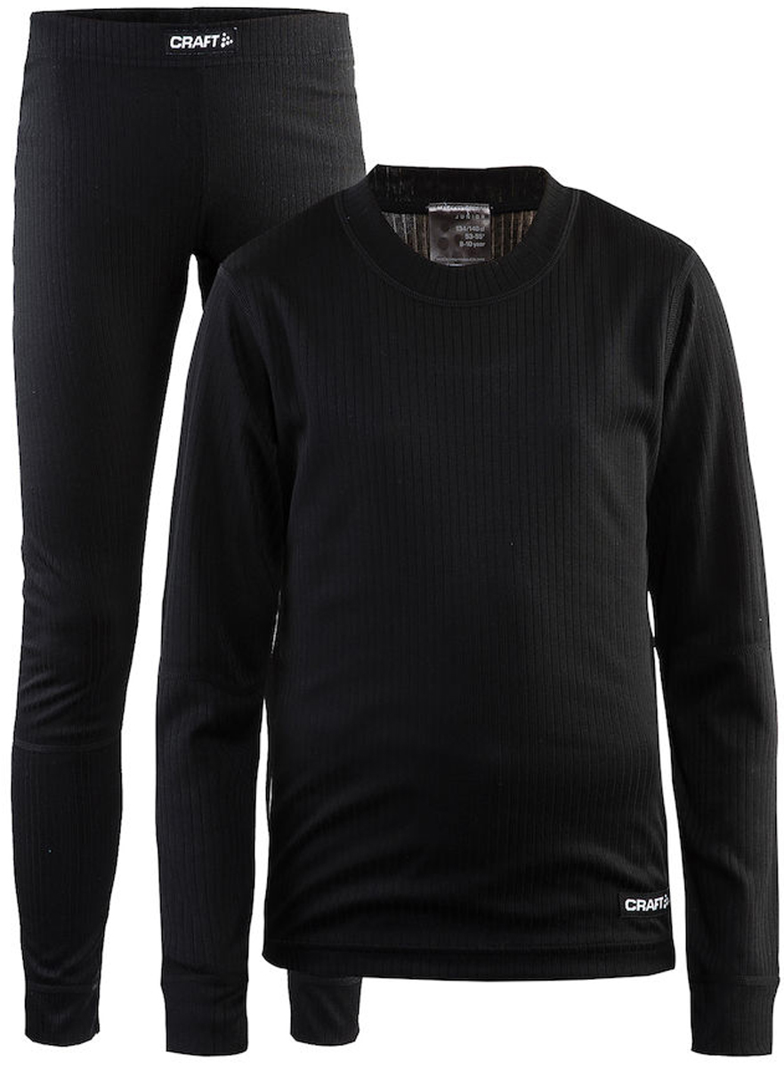 Комплект термобелья детский: брюки и кофта Craft Baselayer, цвет: черный. 1905355/999000. Размер 158/1641905355/999000 Комплект термобелья детский: брюки и кофта Craft Baselayer, цвет: черный. 1905355/999000. Размер 158/1641905355/999000Детское термобелье Craft Baselayer состоит из кофты и брюк. Изделия выполнены из полиэстера. Термобелье создано специально для занятий спортом и активного отдыха в прохладную погоду. Материал хорошо переносит влагу, что препятствует переохлаждению или перегреву. Кофта с длинными рукавами и круглым вырезом горловины имеет комфортный свободный крой. Облегающие брюки дополнены эластичной резинкой на поясе. Термобелье позволяет коже дышать, отводя пот от тела и сохраняя тепло.
