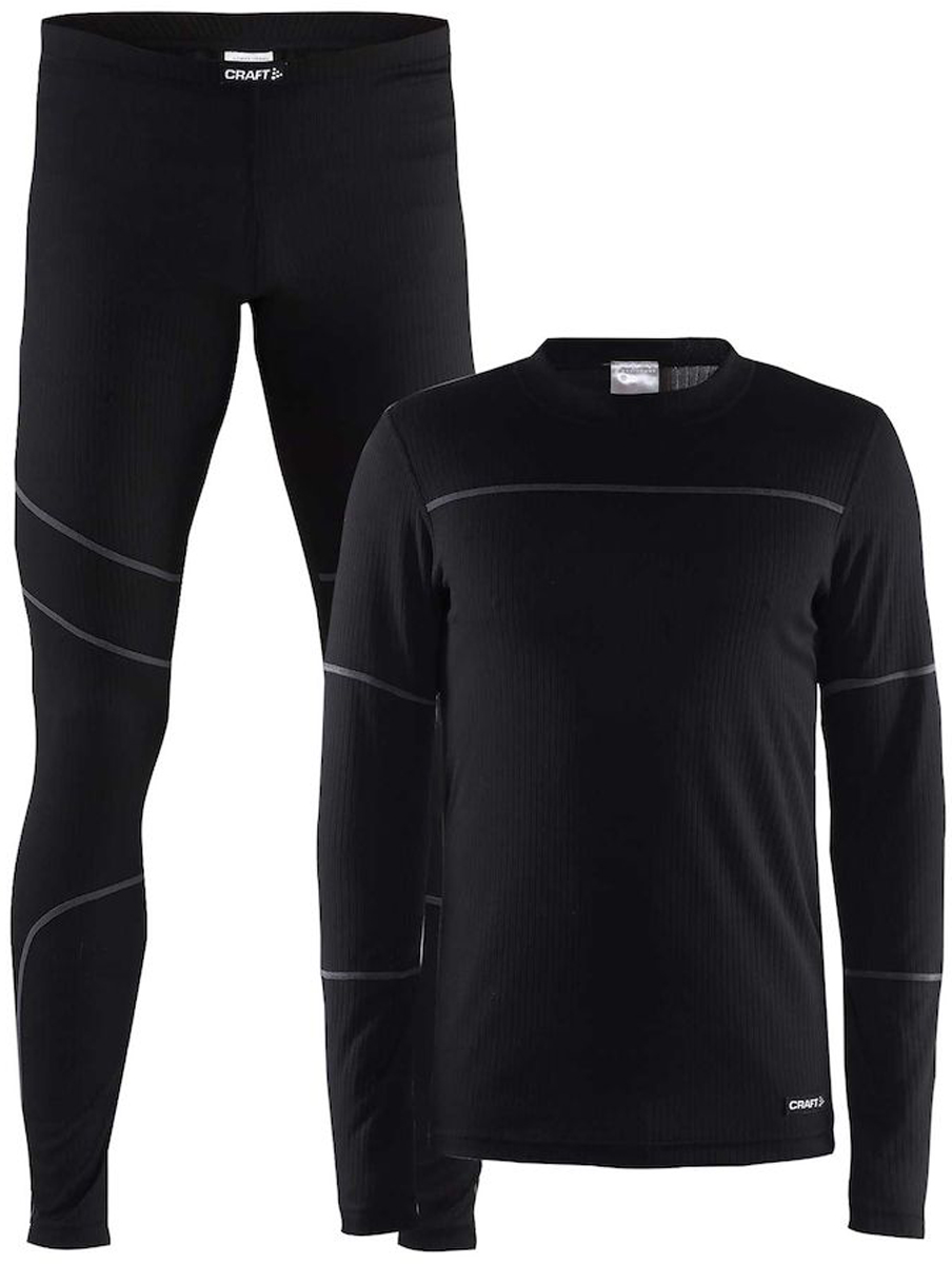 Комплект термобелья мужской Craft Baselayer: лонгслив, кальсоны, цвет: черный. 1905332/999985. Размер XL (52)1905332/999985 Комплект термобелья мужской Craft Baselayer: лонгслив, кальсоны, цвет: черный. 1905332/999985. Размер XL (52)1905332/999985Комплект мужского термобелья Craft Baselayer, состоящий из лонгслива и кальсонов, идеально подойдет для вас в холодную погоду. Изготовленный из полиэстера, он мягкий и приятный на ощупь, отлично отводит влагу и обеспечивает хорошую терморегуляцию, защищая как от перегрева, так и от охлаждения. Лонгслив с длинными рукавами и круглым вырезом горловины оформлен контрастными вставками, а также логотипом бренда. Кальсоны имеют на поясе широкую эластичную резинку. Модель также оформлена контрастными вставками. Комплект термобелья станет отличным дополнением к вашему гардеробу.