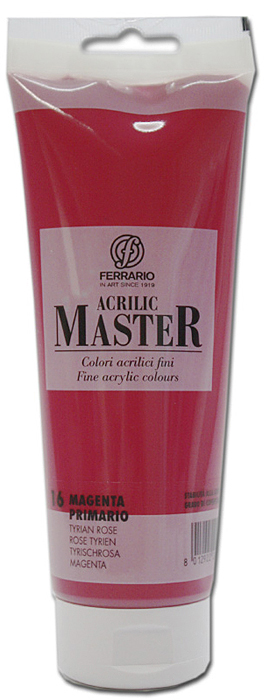 Ferrario Краска акриловая Acrilic Master цвет №16 маджента BM0978B0016BM0978B0016 Ferrario Краска акриловая Acrilic Master цвет №16 маджента BM0978B0016BM0978B0016Акриловые краски серии ACRILIC MASTER итальянской компании Ferrario. Универсальны в применении, так как хорошо ложатся на любую обезжиренную поверхность: бумага, холст, картон, дерево, керамика, пластик. При изготовлении красок используются высококачественные пигменты мелкого помола. Краска быстро сохнет, обладает отличной укрывистостью и насыщенностью цвета. Работы, сделанные с помощью ACRILIC MASTER, не тускнеют и не выгорают на солнце. Все цвета отлично смешиваются между собой и при необходимости разбавляются водой. Для достижения необходимых эффектов применяют различные медиумы для акриловой живописи. В серии представлено 50 цветов.