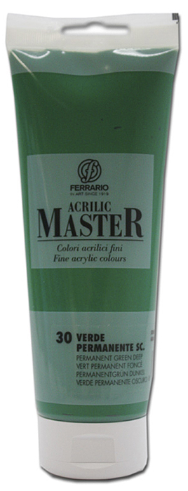 Ferrario Краска акриловая Acrilic Master цвет №30 перманентный зеленый темныйBM0978B0030 Ferrario Краска акриловая Acrilic Master цвет №30 перманентный зеленый темныйBM0978B0030Акриловые краски серии ACRILIC MASTER итальянской компании Ferrario. Универсальны в применении, так как хорошо ложатся на любую обезжиренную поверхность: бумага, холст, картон, дерево, керамика, пластик. При изготовлении красок используются высококачественные пигменты мелкого помола. Краска быстро сохнет, обладает отличной укрывистостью и насыщенностью цвета. Работы, сделанные с помощью ACRILIC MASTER, не тускнеют и не выгорают на солнце. Все цвета отлично смешиваются между собой и при необходимости разбавляются водой. Для достижения необходимых эффектов применяют различные медиумы для акриловой живописи. В серии представлено 50 цветов.