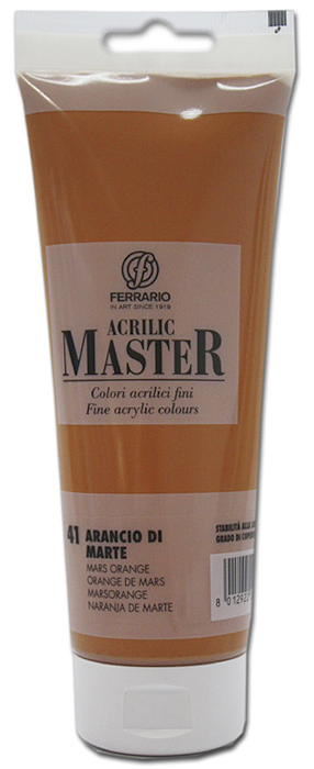Ferrario Краска акриловая Acrilic Master цвет №41 оранжевый марс BM0978B0041BM0978B0041 Ferrario Краска акриловая Acrilic Master цвет №41 оранжевый марс BM0978B0041BM0978B0041Акриловые краски серии ACRILIC MASTER итальянской компании Ferrario. Универсальны в применении, так как хорошо ложатся на любую обезжиренную поверхность: бумага, холст, картон, дерево, керамика, пластик. При изготовлении красок используются высококачественные пигменты мелкого помола. Краска быстро сохнет, обладает отличной укрывистостью и насыщенностью цвета. Работы, сделанные с помощью ACRILIC MASTER, не тускнеют и не выгорают на солнце. Все цвета отлично смешиваются между собой и при необходимости разбавляются водой. Для достижения необходимых эффектов применяют различные медиумы для акриловой живописи. В серии представлено 50 цветов.