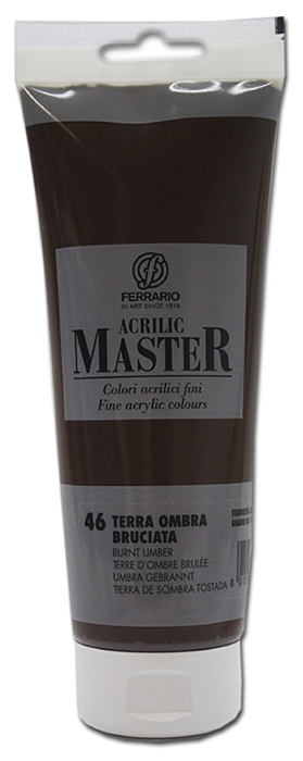 Ferrario Краска акриловая Acrilic Master цвет №46 умбра жженая BM0978B0046BM0978B0046 Ferrario Краска акриловая Acrilic Master цвет №46 умбра жженая BM0978B0046BM0978B0046Акриловые краски серии ACRILIC MASTER итальянской компании Ferrario. Универсальны в применении, так как хорошо ложатся на любую обезжиренную поверхность: бумага, холст, картон, дерево, керамика, пластик. При изготовлении красок используются высококачественные пигменты мелкого помола. Краска быстро сохнет, обладает отличной укрывистостью и насыщенностью цвета. Работы, сделанные с помощью ACRILIC MASTER, не тускнеют и не выгорают на солнце. Все цвета отлично смешиваются между собой и при необходимости разбавляются водой. Для достижения необходимых эффектов применяют различные медиумы для акриловой живописи. В серии представлено 50 цветов.