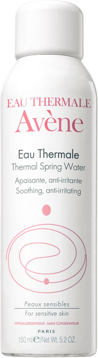 Avene Термальная вода, 2 х 150 млC64194 Avene Термальная вода, 2 х 150 млC64194Термальная вода Avene с уникальным неизменным составом успокаивает кожу и снимает ее раздражение. Данные свойства подтверждены многочисленными научными исследованиями. Протестированная дерматологами, термальная вода Avene является ключевым средством для ухода за чувствительной, гиперчувствительной и аллергенной кожей.Основное средство для ухода за чувствительной, гиперчувствительной, аллергичной и раздраженной кожей. Когда использовать:- солнечные ожоги; - сухость кожи;- покраснение лица; - раздражение под подгузниками; - раздражения различного генеза; - после бритья; - после эпиляции; - в завершение демакияжа; - после физических упражнений; - летом; - в путешествии.Свойства: - Богатый микроэлементный состав;- Низкий уровень минерализации;- Бактериологическая чистота;- Разливается в уникальной стерильной среде непосредственно на источнике в Avene-les-Bains.