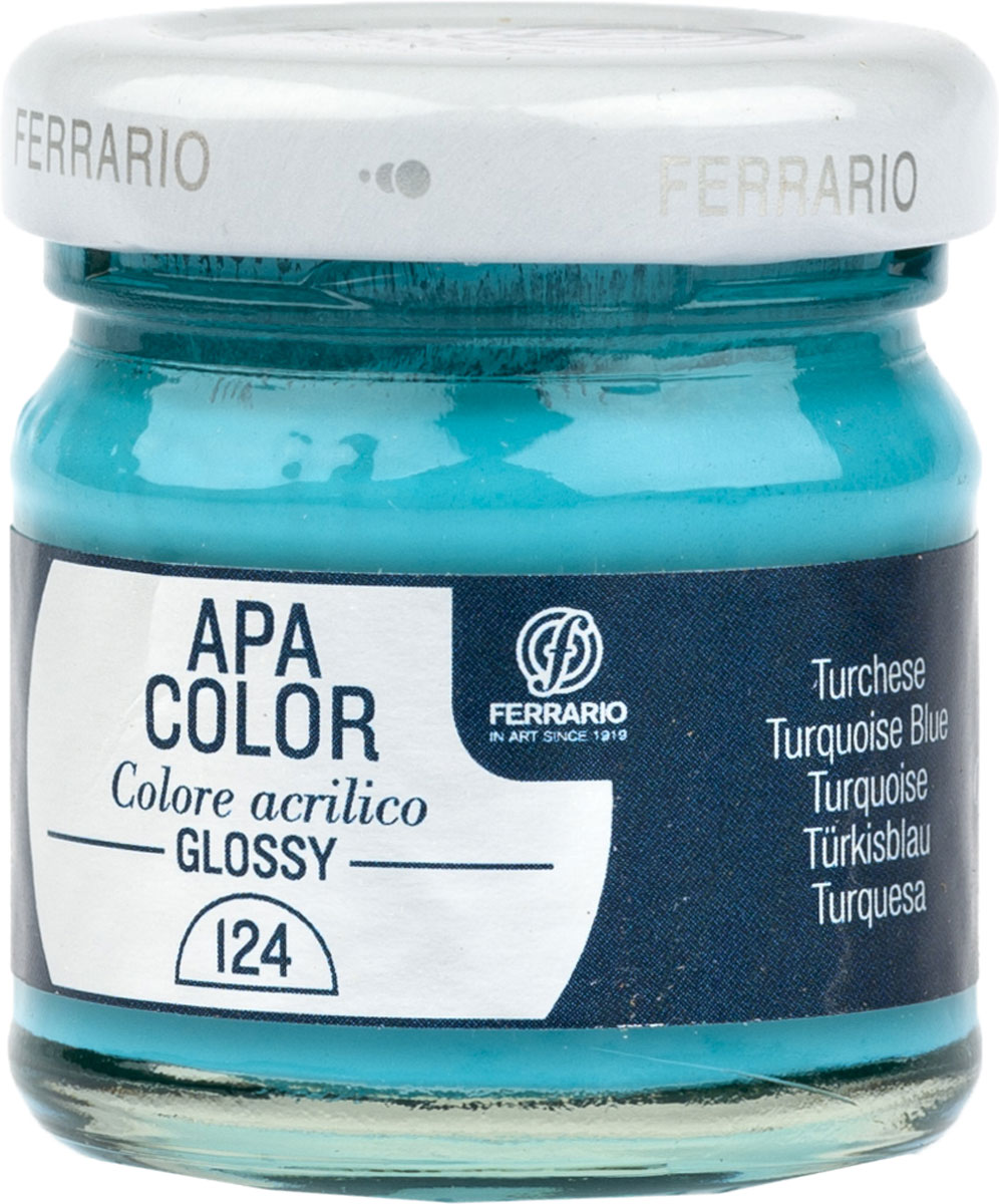 Ferrario Краска акриловая Apa Color цвет бирюзовый глянцевыйBA0040В0124 Ferrario Краска акриловая Apa Color цвет бирюзовый глянцевыйBA0040В0124Глянцевая акриловая краска Apa Color итальянской компании Ferrario на водной основе, готова к использованию. Основные качества акриловой краски Apa Color: прочность, светостойкость и экологичность. Благодаря акриловой смоле Apa Color пластична и не дает трещин. Именно поэтому краска прекрасно ложится на любые поверхности, будь то стекло, дерево или ткань, что особенно хорошо в дизайне и декоре. Она быстро сохнет, после высыхания становится водостойкой. Акриловая краска Apa Color не потускнеет со временем, ее светостойкость не позволит измениться цвету, он не выгорит на солнце и не пожелтеет. Акриловая краска Apa Color – это отличный выбор в пользу яркой живописи, так как в ее палитре только глубокие и насыщенные цвета. Из-за того, что акриловая краска Apa Color на водной основе, она почти совсем не пахнет, малотоксична – подходит для работы в помещениях, можно заниматься творчеством вместе с детьми. Акриловая краска Apa Color разводится водой, однако это не значит, что для нее нельзя использовать специальные растворители и медиумы, предназначенные для акриловых красок – в этом случае сохраняется высокая пигментированность, но объем краски увеличивается и появляется возможность создания различных фактур и эффектов. Акриловую краску Apa Color легко наносить кистью, шпателем, валиком.