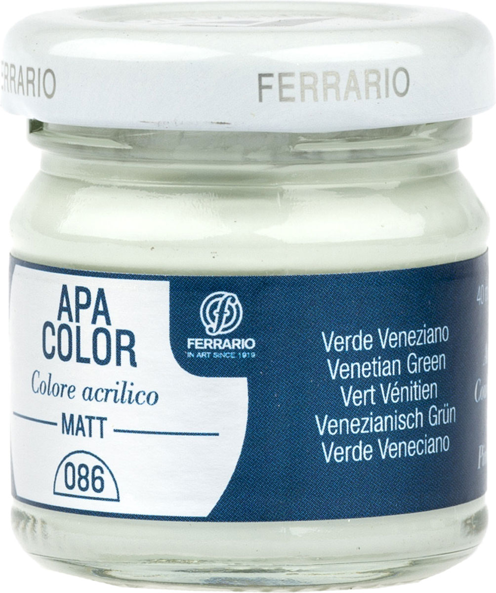 Ferrario Краска акриловая Apa Color цвет венецианская зеленаяBA0040А0086 Ferrario Краска акриловая Apa Color цвет венецианская зеленаяBA0040А0086Матовая акриловая краска Apa Color итальянской компании Ferrario на водной основе, готова к использованию. Основные качества акриловой краски Apa Color: прочность, светостойкость и экологичность. Благодаря акриловой смоле Apa Color пластична и не дает трещин. Именно поэтому краска прекрасно ложится на любые поверхности, будь то стекло, дерево или ткань, что особенно хорошо в дизайне и декоре. Она быстро сохнет, после высыхания становится водостойкой. Акриловая краска Apa Color не потускнеет со временем, ее светостойкость не позволит измениться цвету, он не выгорит на солнце и не пожелтеет. Акриловая краска Apa Color – это отличный выбор в пользу яркой живописи, так как в ее палитре только глубокие и насыщенные цвета. Из-за того, что акриловая краска Apa Color на водной основе, она почти совсем не пахнет, малотоксична – подходит для работы в помещениях, можно заниматься творчеством вместе с детьми. Акриловая краска Apa Color разводится водой, однако это не значит, что для нее нельзя использовать специальные растворители и медиумы, предназначенные для акриловых красок – в этом случае сохраняется высокая пигментированность, но объем краски увеличивается и появляется возможность создания различных фактур и эффектов. Акриловую краску Apa Color легко наносить кистью, шпателем, валиком.