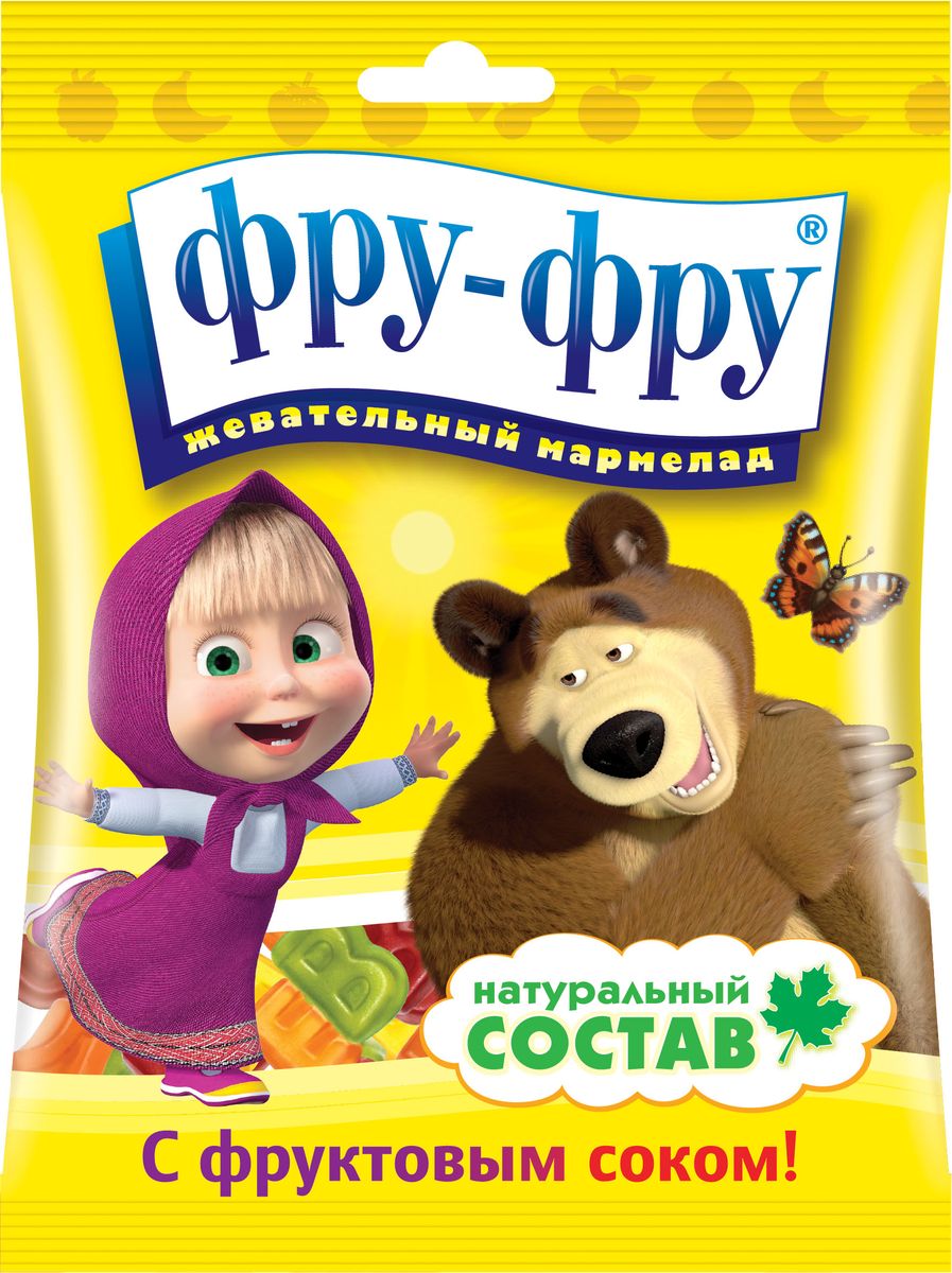 Фру-Фру Маша и Медведь малина - ежевика жевательный мармелад, 100 гFF-4-25/MB Фру-Фру Маша и Медведь малина - ежевика жевательный мармелад, 100 гFF-4-25/MBЖевательный мармелад гармонично вписывается в здоровый рацион питания за счет высокого содержания полезных веществ и отсутствия жиров:- желатин улучшает состояние кожи и волос- лимонная кислота – натуральный антиоксидант, улучшает обмен веществ